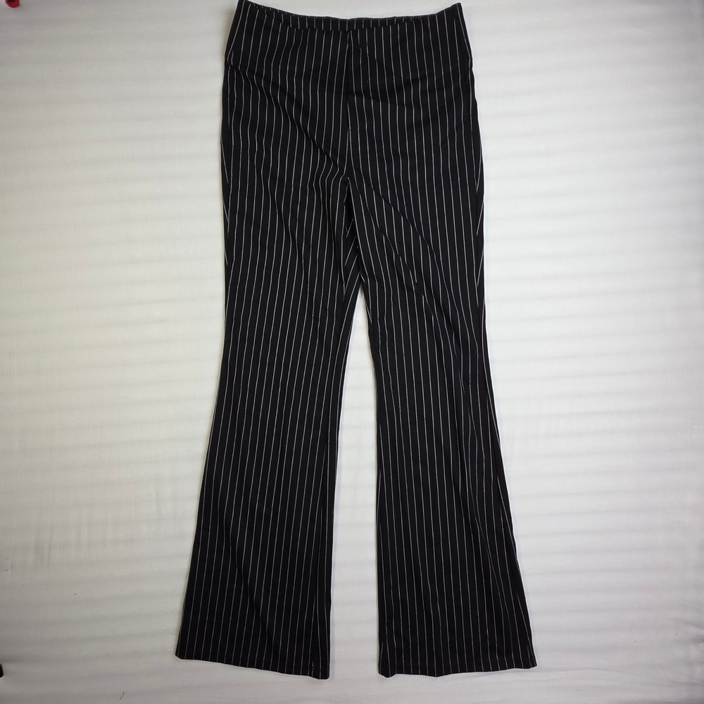 Halara Womens Pinstripe Flare Pants Black White High Waisted Stretch Size M